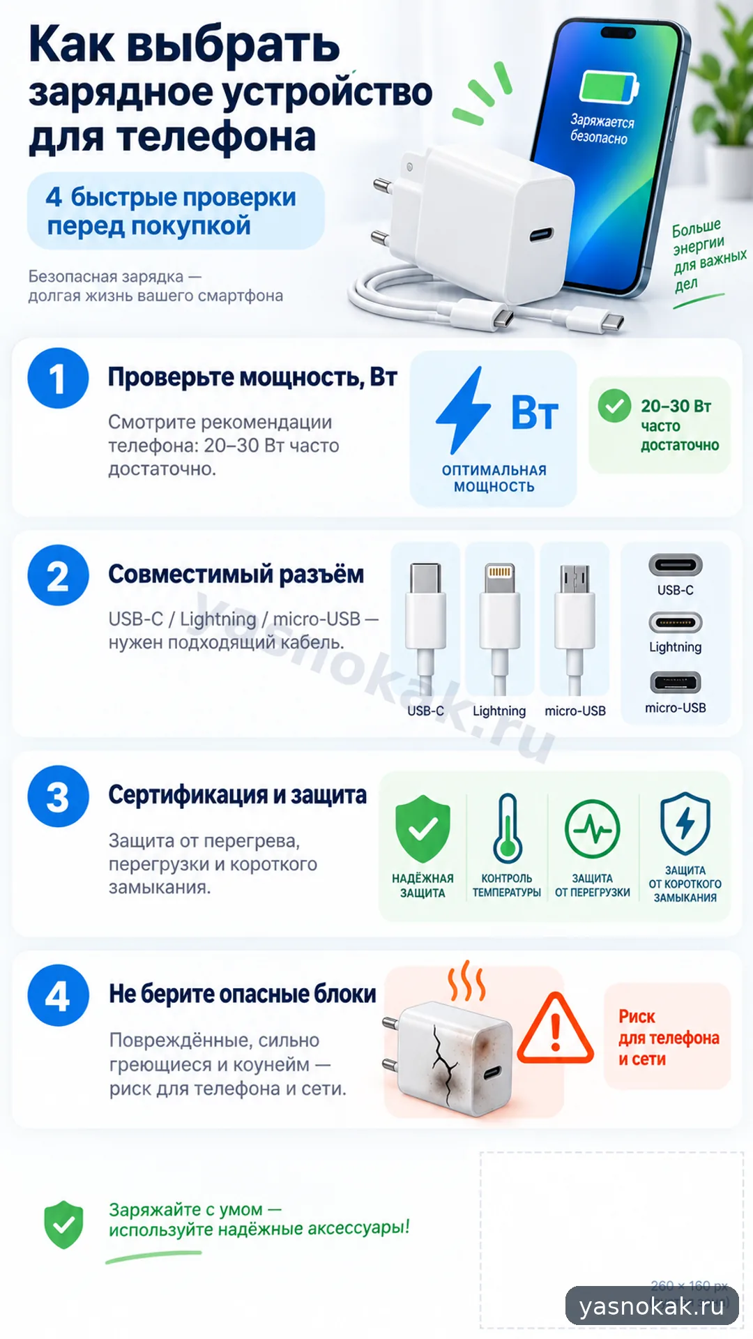 Схема: Как выбрать зарядное устройство для телефона