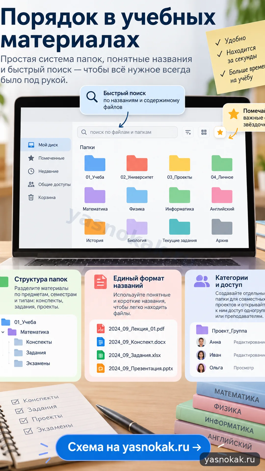 Схема: Как организовать учебные материалы в Google Диске