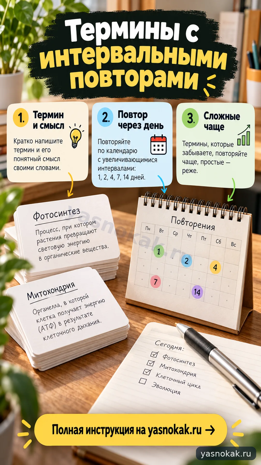 Схема: Как запоминать термины с интервальными повторами